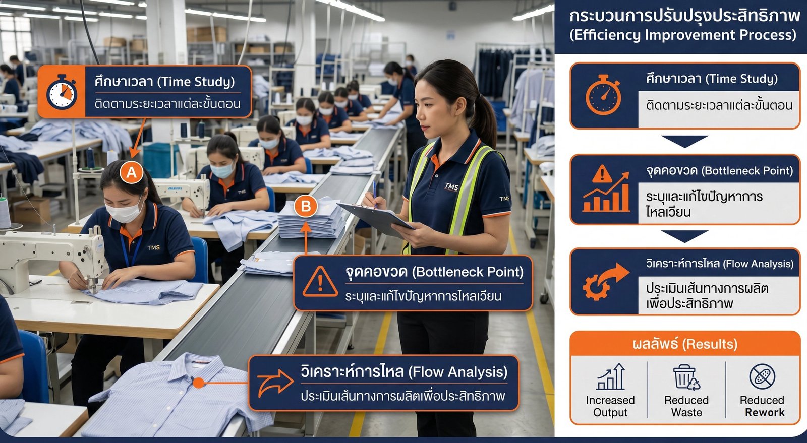 กระบวนการปรับปรุงประสิทธิภาพโรงงาน มิตรมงคล - Time Study, Bottleneck Point, Flow Analysis บนสายการผลิตจริง